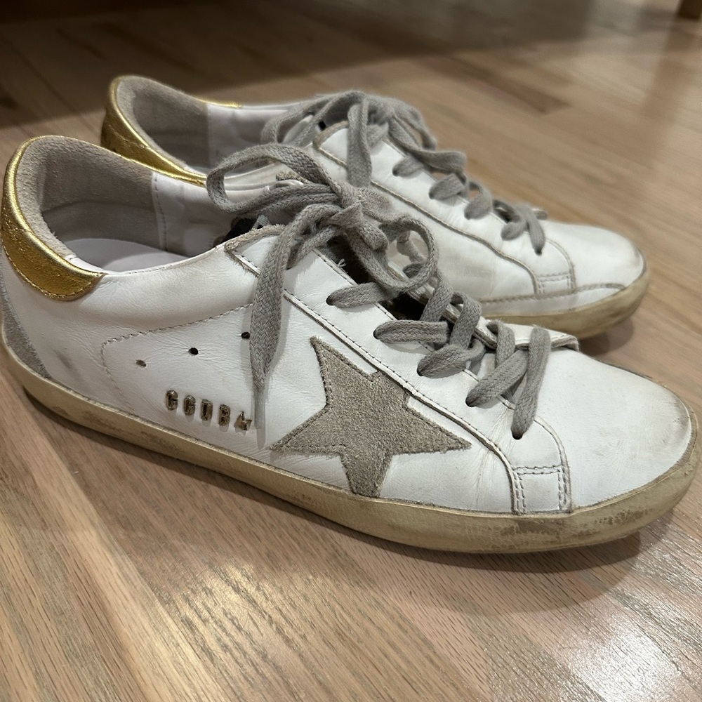 Golden Goose White and Gold Star Sneakers